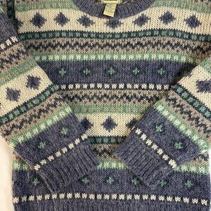 L.L. Bean VTG mohair wool S grandpa style Multicolor Patterned Crewneck Sweater